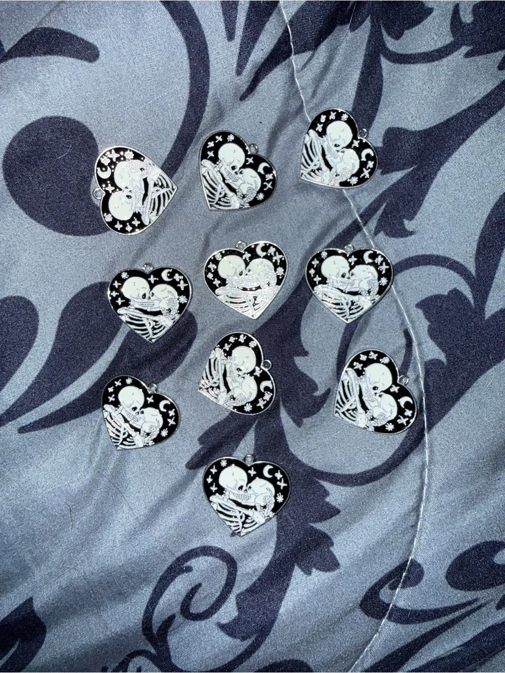 Heart Skeleton Enamel Charm - Black and White